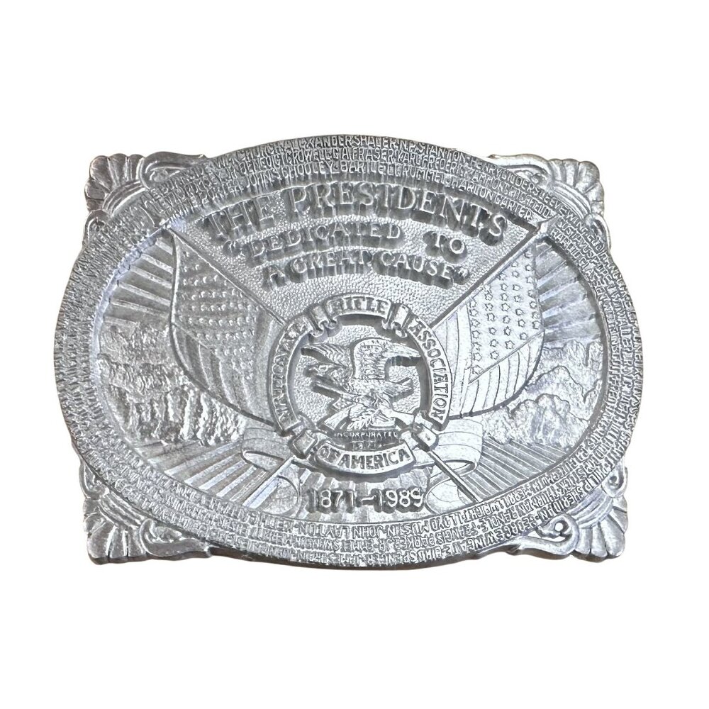 Belt Buckle NRA The Presidents 1871 -1989 Dedicated To A Great Cause